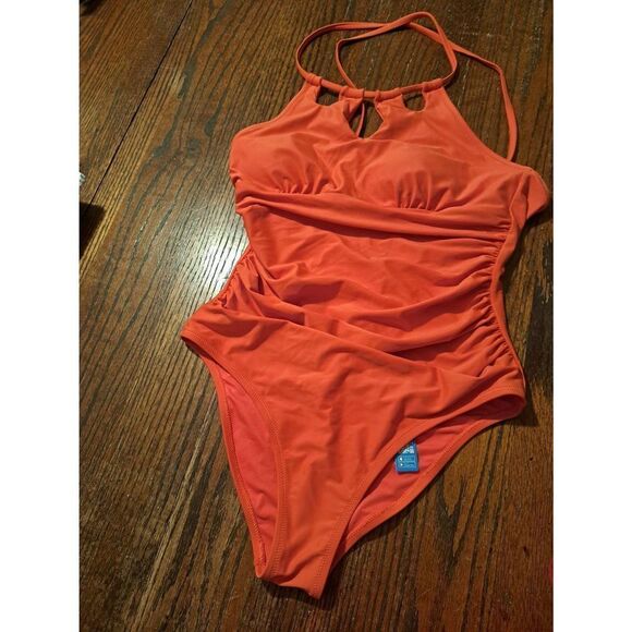New Medium Cupshe Orange Cut Out Ruched Tummy Control Swimsuit Bathing Suit NWT - Picture 1 of 9